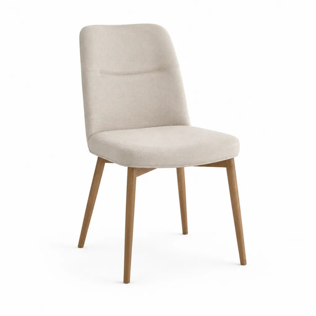 Esszimmerstuhl Polsterstuhl mit hoher Rückenlehne aus Polyester und Gummibaum-Massivholz in Beige 48 x 57 x 86 cm