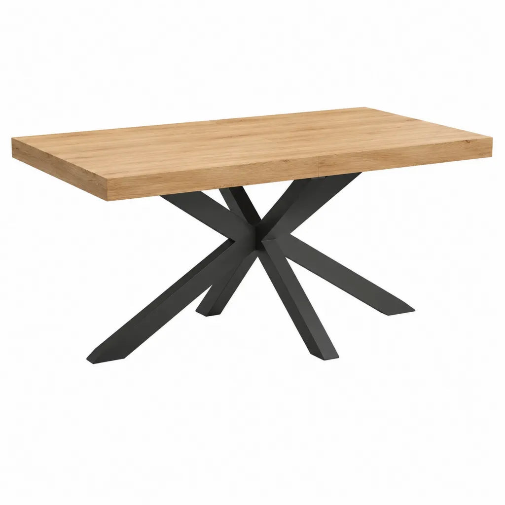 Esstisch aus massiver Eiche mit schwarzem Stahlgestell rechteckig 200 x 100 x 76 cm