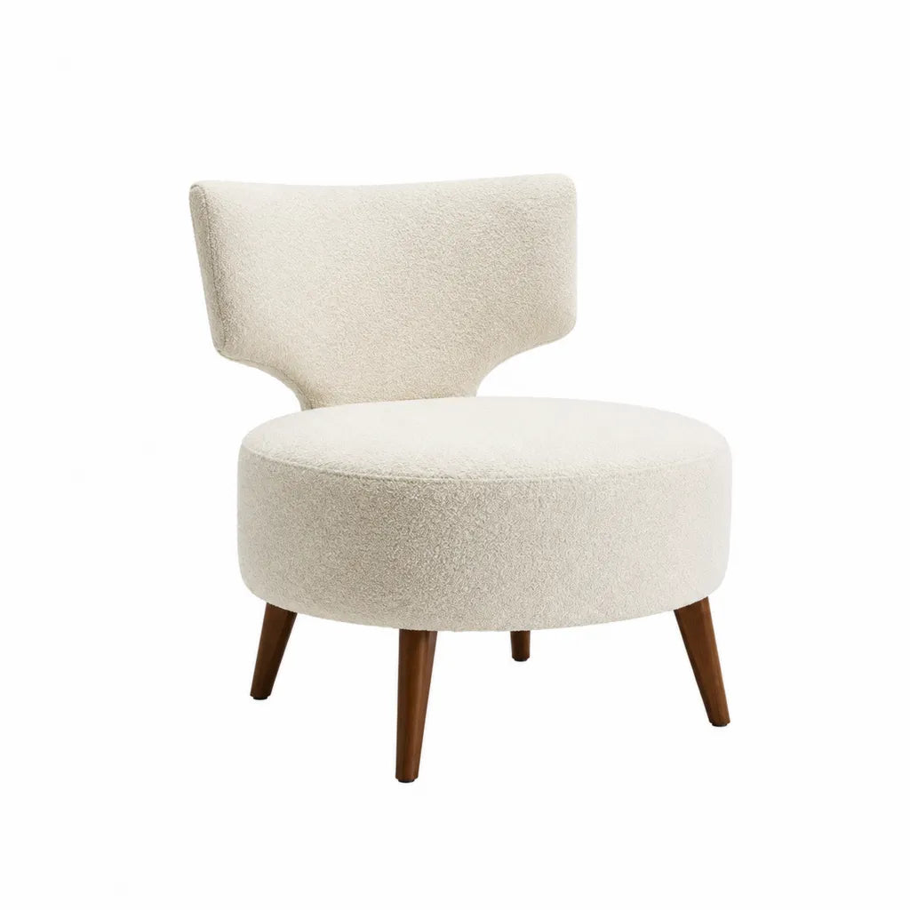 Cocktailsessel mit Bouclébezug aus Polyester Rundform Creme 65 x 70 x 75 cm