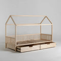 Kinderbett Hausbett Natur 90 x 200 cm aus massivem Kiefernholz mit Lattenrost und 2 Schubladen