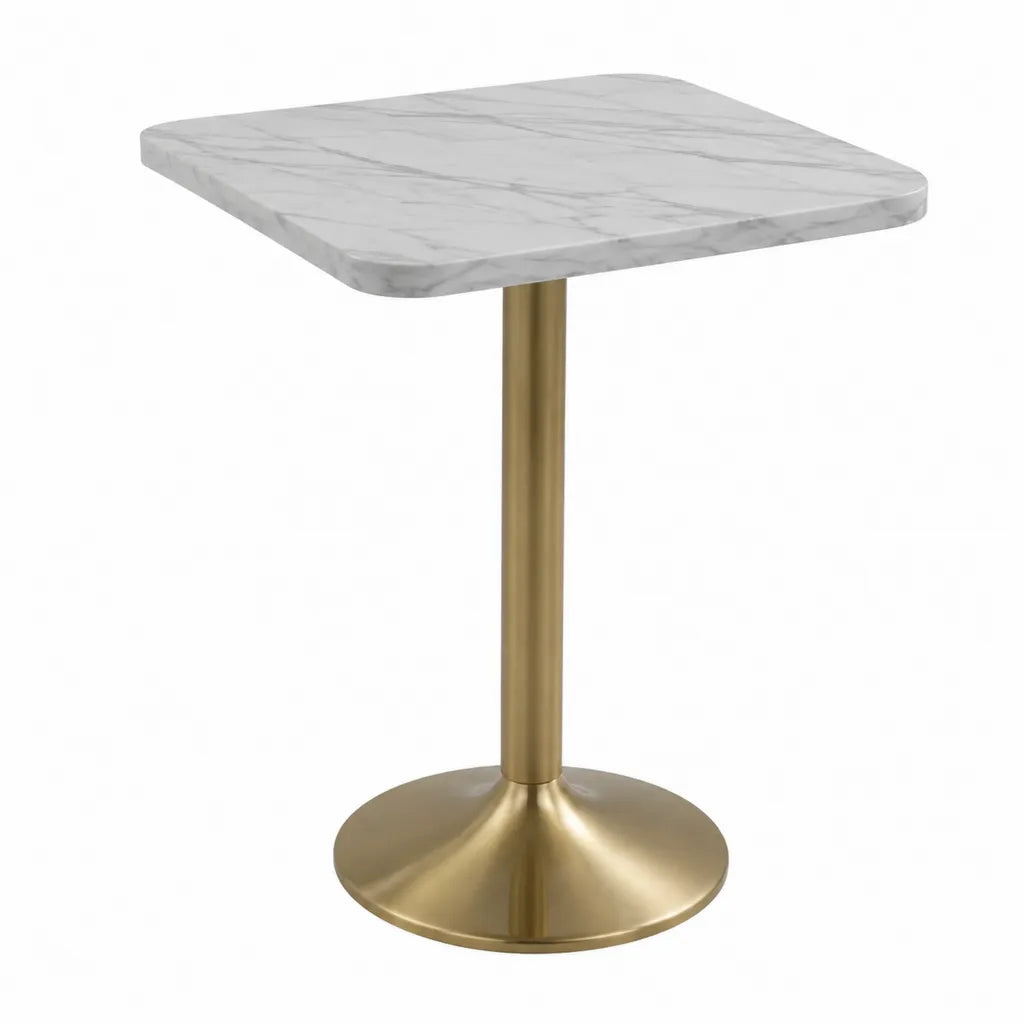 Esstisch Bistrotisch quadratisch 70 x 70 x 75 cm MDF mit Marmoroptik Weiß Gold
