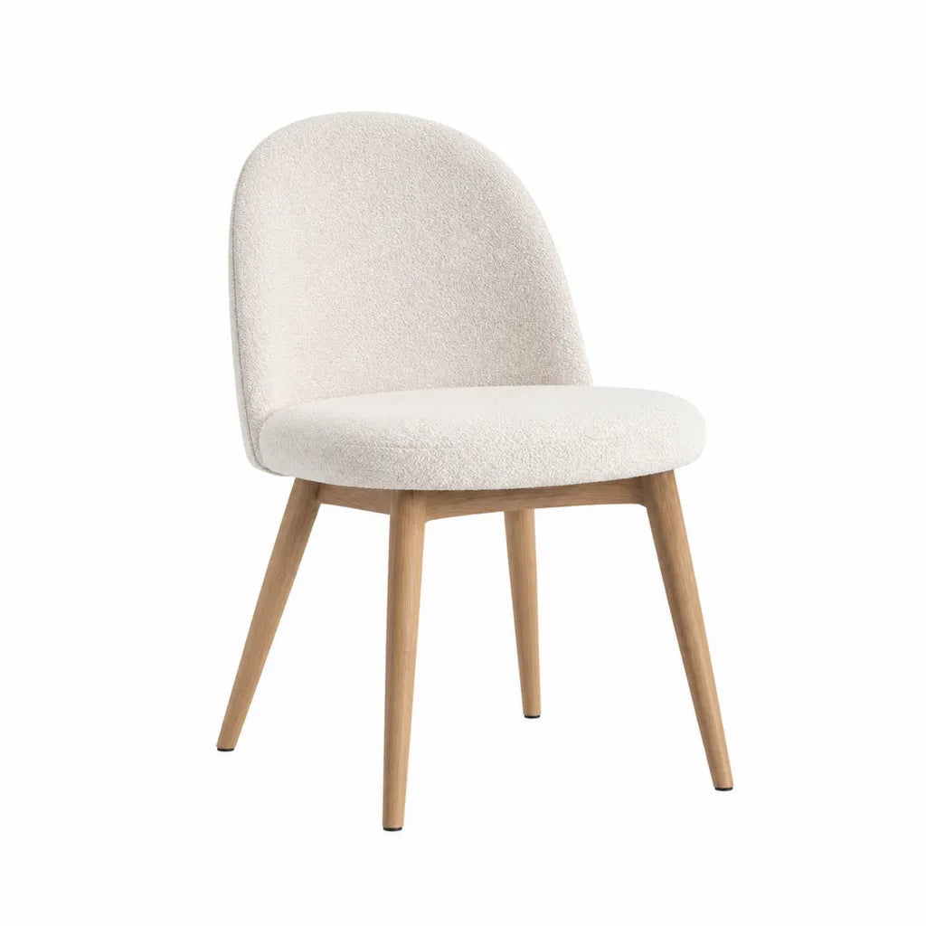 Esszimmerstuhl mit Rückenlehne 48 x 56 x 82 cm Bouclé-Polyester Naturholz Weiß Natur