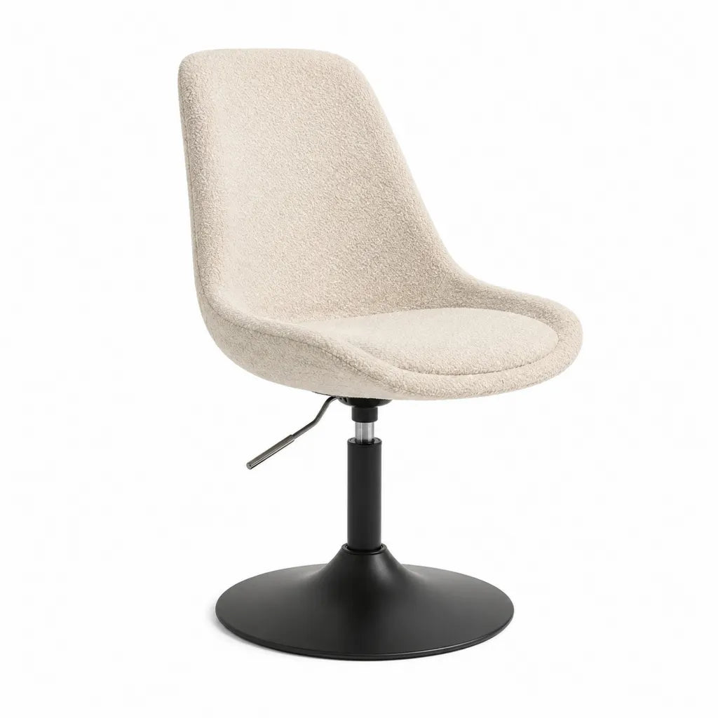 Esszimmerstuhl höhenverstellbar drehbar mit Bouclé-Polyesterbezug Beige Schwarz 45 x 54 x 84-96 cm