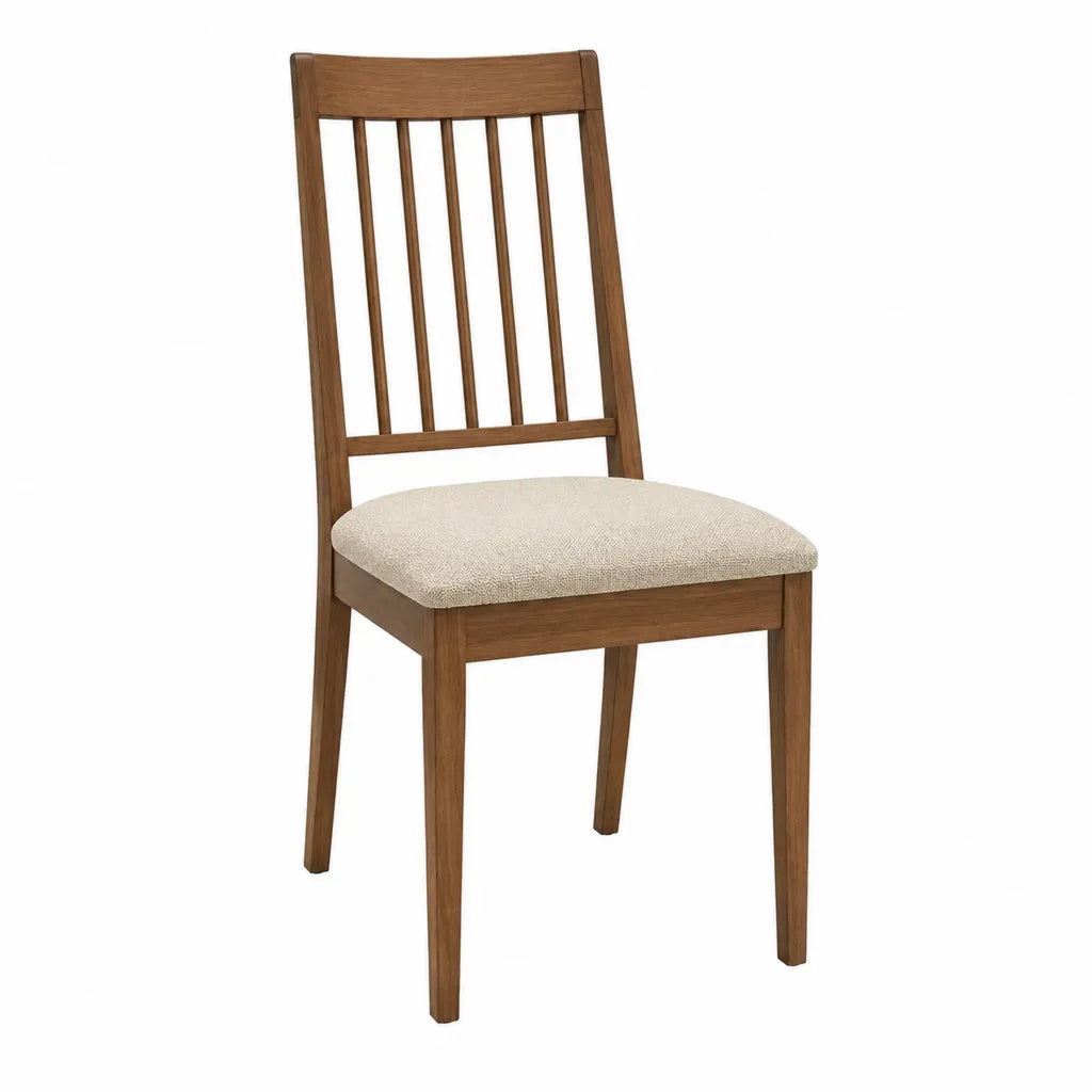 Esszimmerstuhl aus Gummibaum-Massivholz mit gepolstertem Polyester-Sitz in Walnuss Creme 45 x 54 x 98 cm