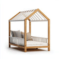 Kinderhausbett Natur Weiß 90 x 200 cm aus massivem Kiefernholz mit Gitterseiten