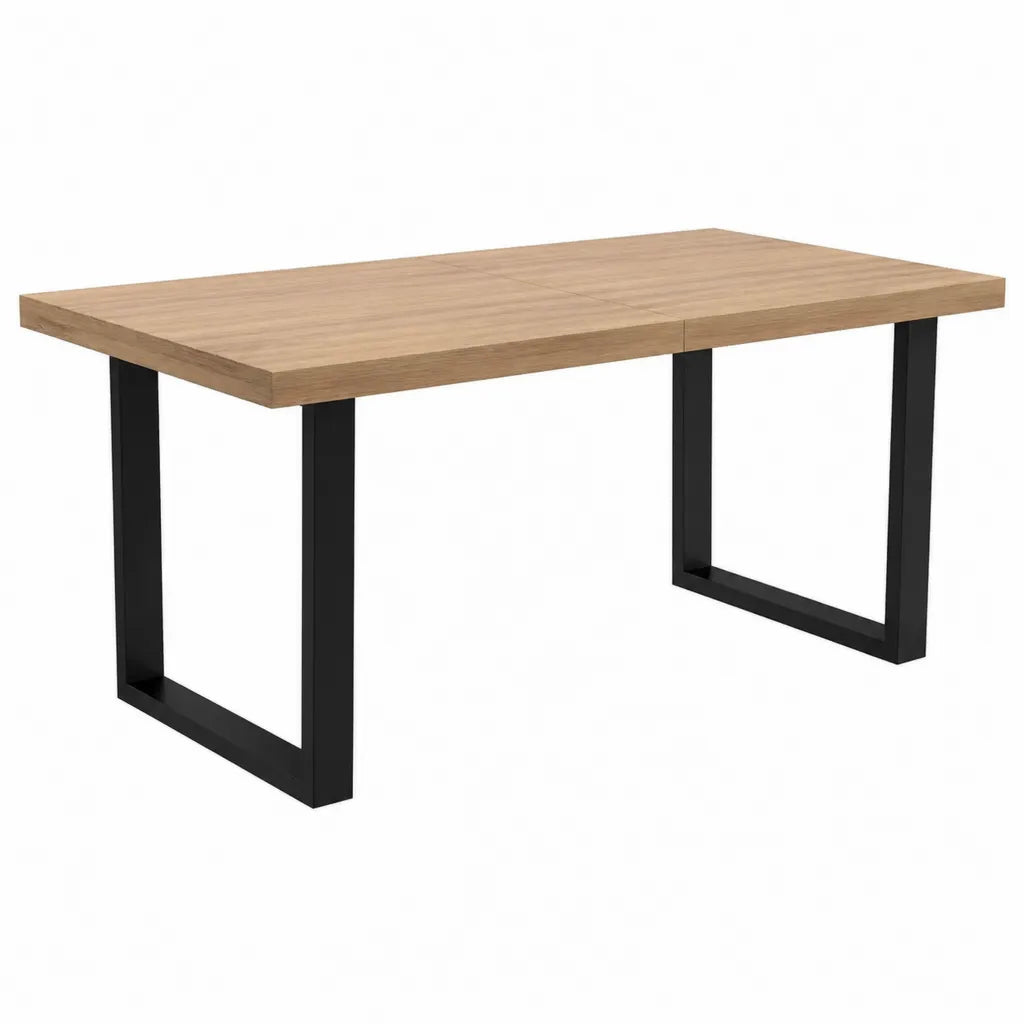 Ausziehbarer Esstisch 160-200 x 90 x 75 cm MDF mit Eichenfurnier Rechteckig Natur Schwarz