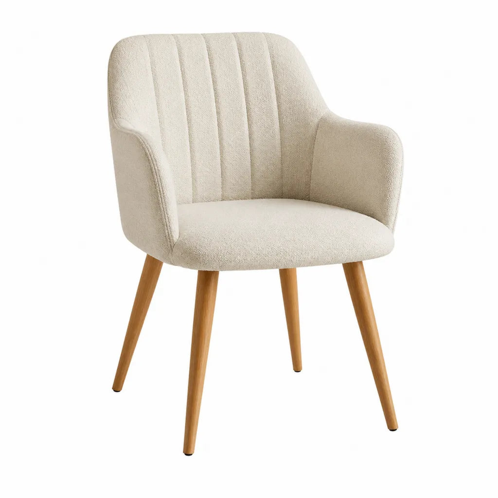 Esszimmerstuhl mit Armlehnen 58 x 62 x 83 cm Bouclé-Polyester Massivholz Creme