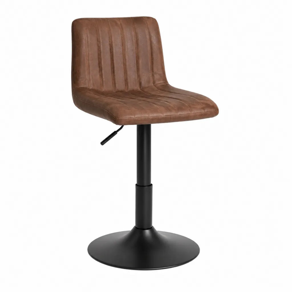 Drehbarer höhenverstellbarer Esszimmerstuhl mit rundem Standfuß aus PU-Kunstleder und Stahl Braun Schwarz 47 x 54 x 83-103 cm