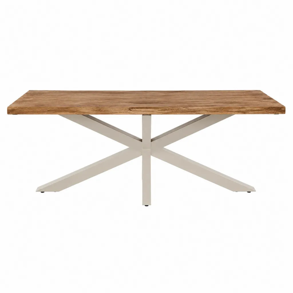 Esstisch rechteckig 200 x 100 x 76 cm mit Massivholzplatte Eiche und Stahlgestell Weiß