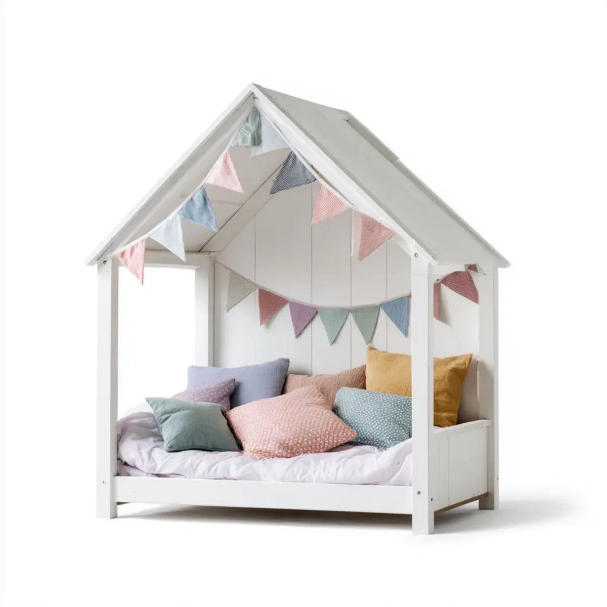 Kinder Hausbett Weiß 90 x 200 cm Massivholz Kiefer Rechteckig