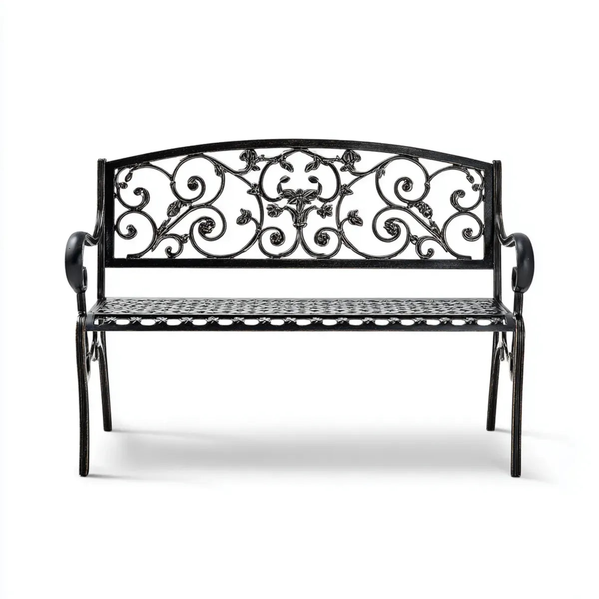 Gartenbank 2-Sitzer Schwarz 122 x 56 x 93 cm pulverbeschichtetes Gusseisen mit geschwungener Rückenlehne