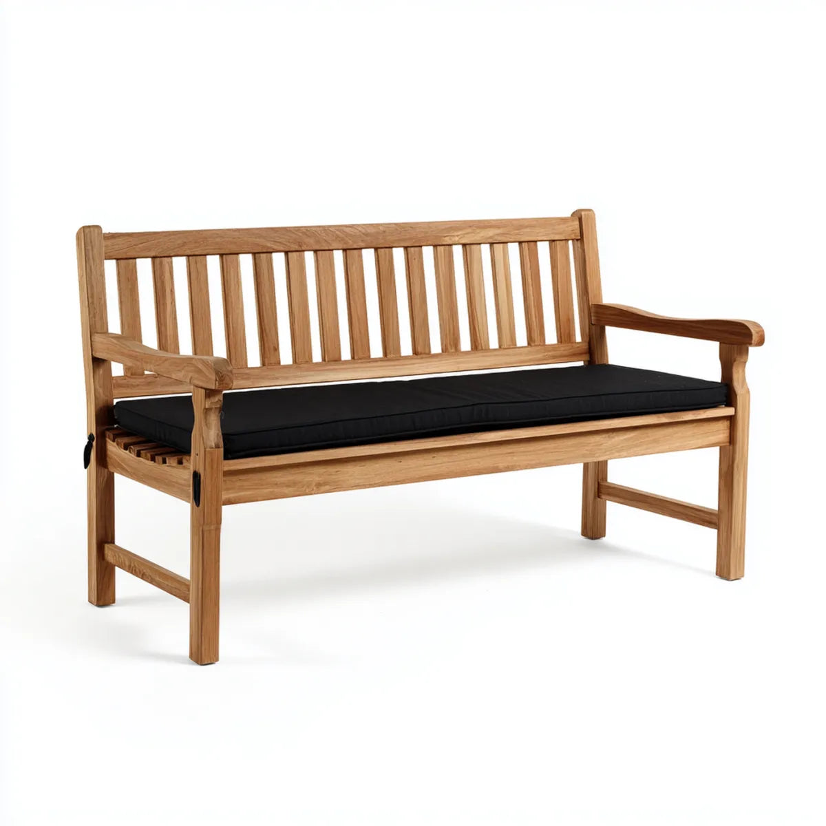 Gartenbank 2-Sitzer Natur Schwarz 120 x 65 x 92 cm aus massivem Teakholz rechteckig mit Sitzkissen