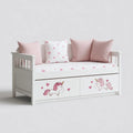Kinderbett Weiß Rosa mit Einhornmotiv und 2 Schubladen aus lackiertem MDF 140 x 70 cm