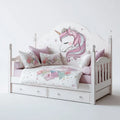 Kinderbett Weiß Rosa 90 x 200 cm aus Massivholz und MDF rechteckig mit 2 Schubladen Einhornmotiv