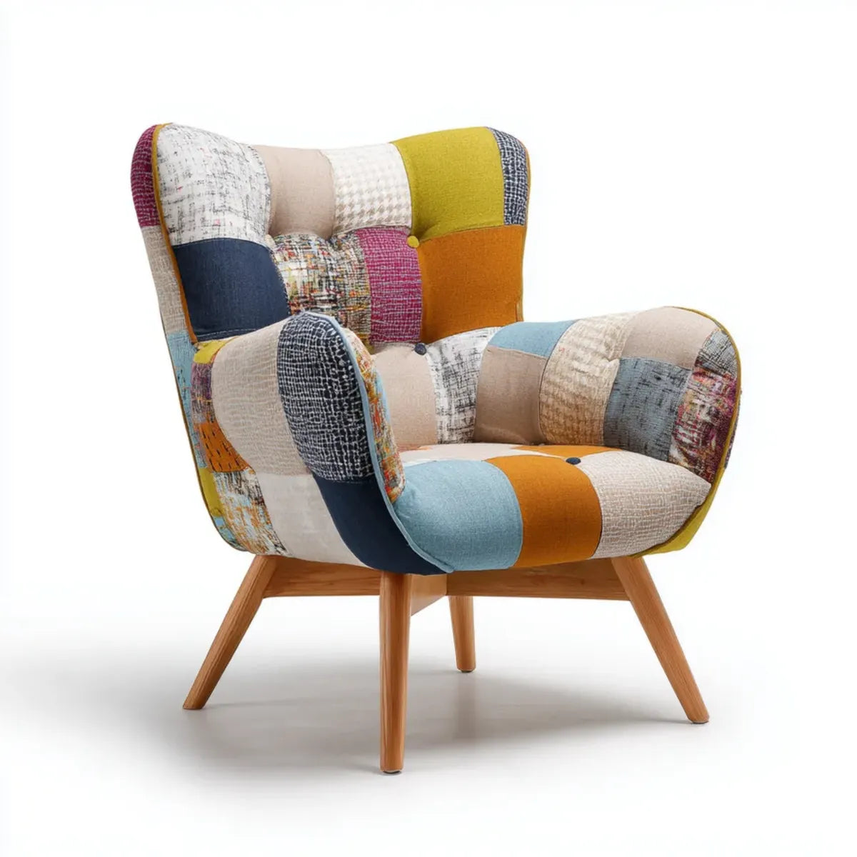 Ohrensessel Patchwork Mehrfarbig mit Polyesterbezug und Massivholzbeinen 80 x 75 x 100 cm