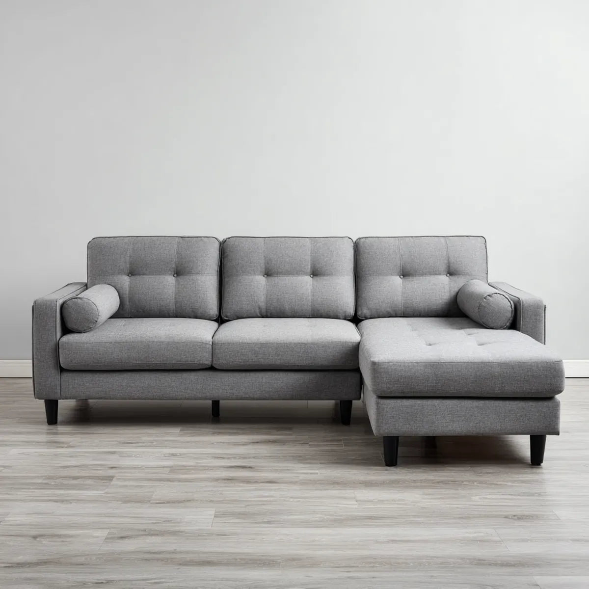 Ecksofa Grau mit Recamiere rechts 270 x 160 x 85 cm Polyesterbezug L-Form