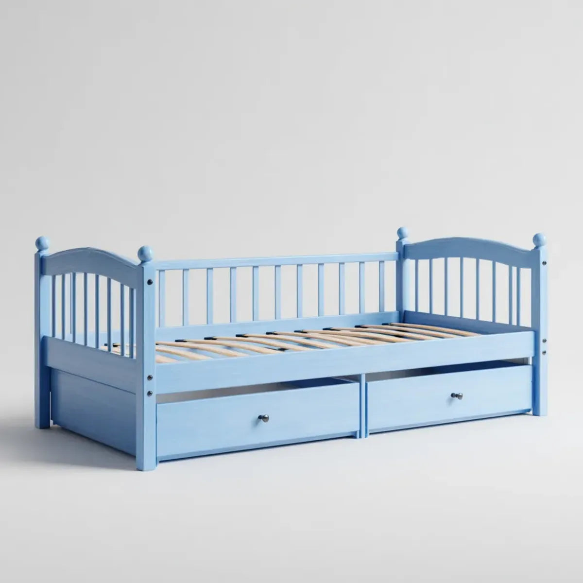 Kinderbett mit Rausfallschutz und 2 Schubladen Hellblau 70 x 140 cm Kiefernholz Rechteckig