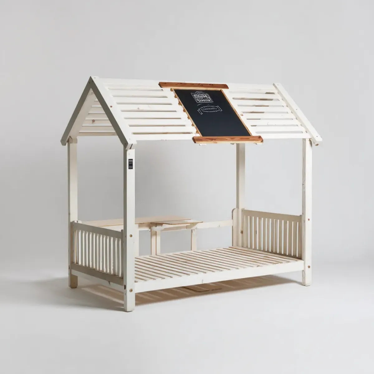 Kinderhausbett mit Tafel Weiß 90 x 200 cm Kiefer Massivholz Hausform