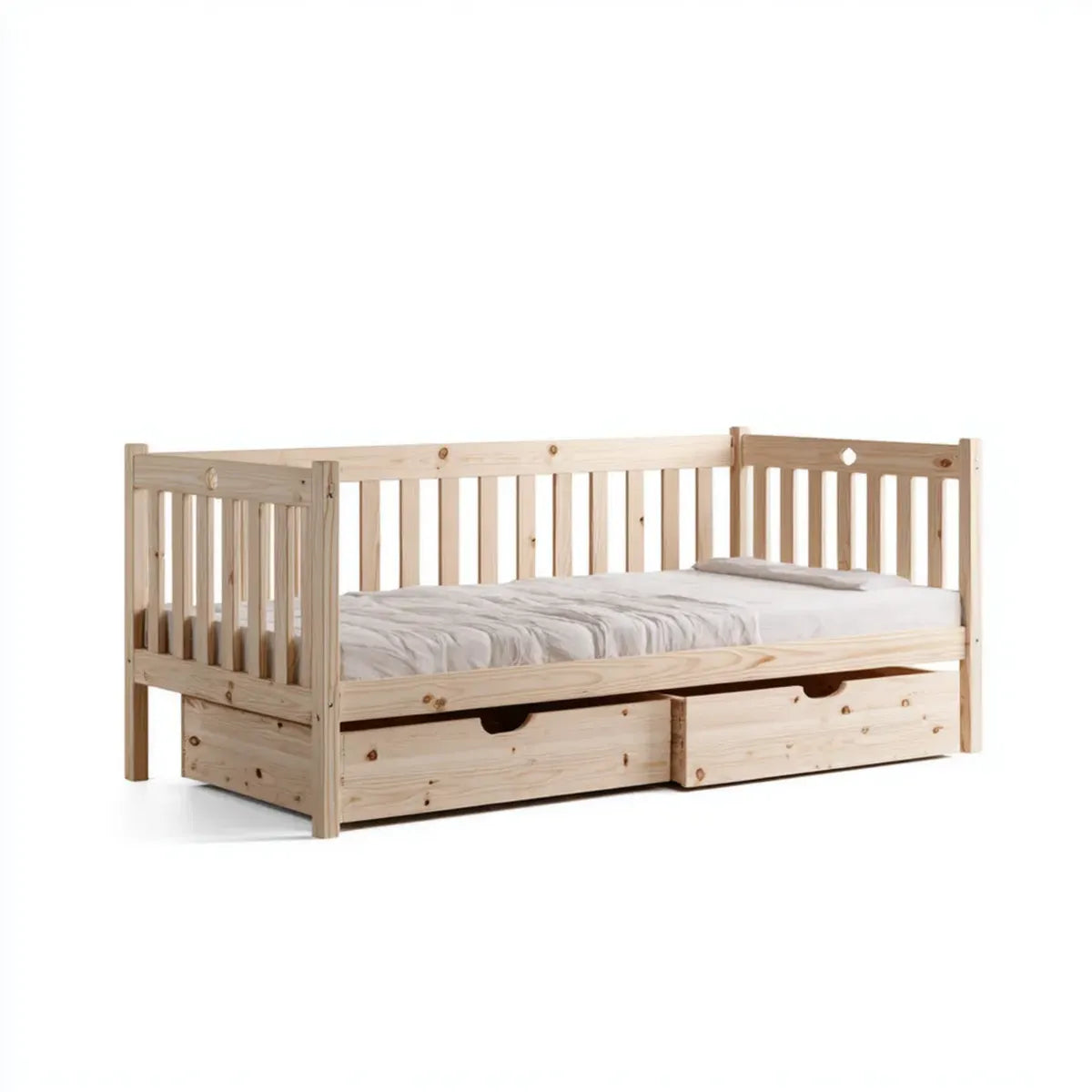 Kinderbett Natur 70 x 140 cm aus massivem Kiefernholz mit 2 Schubladen